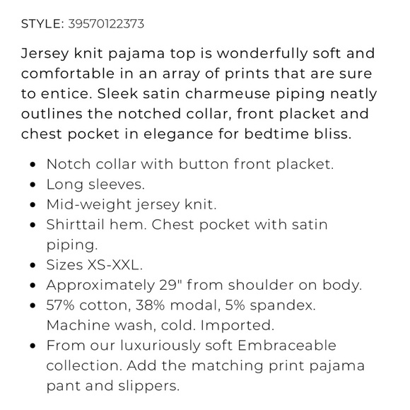 NWT Soma Celebration Embraceable Long Sleeve PJ Pajama Set ~ SMALL - Picture 4 of 8